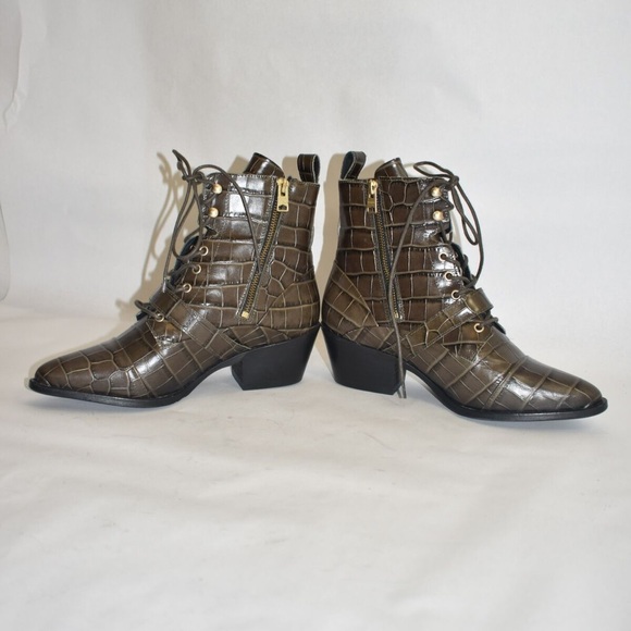 All Saints Katy Leather Croc Boots (Brown) - Picture 4 of 8